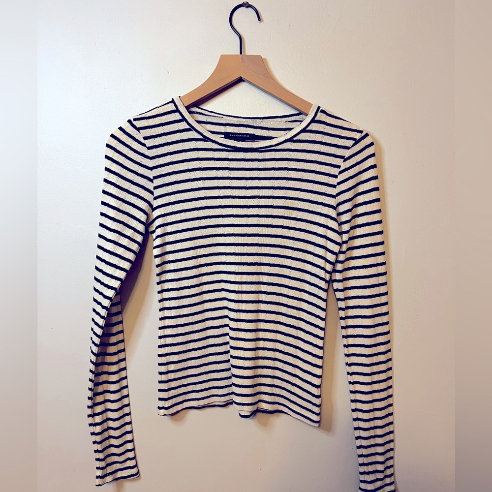 American Eagle White/Black Striped Long Sleeve T